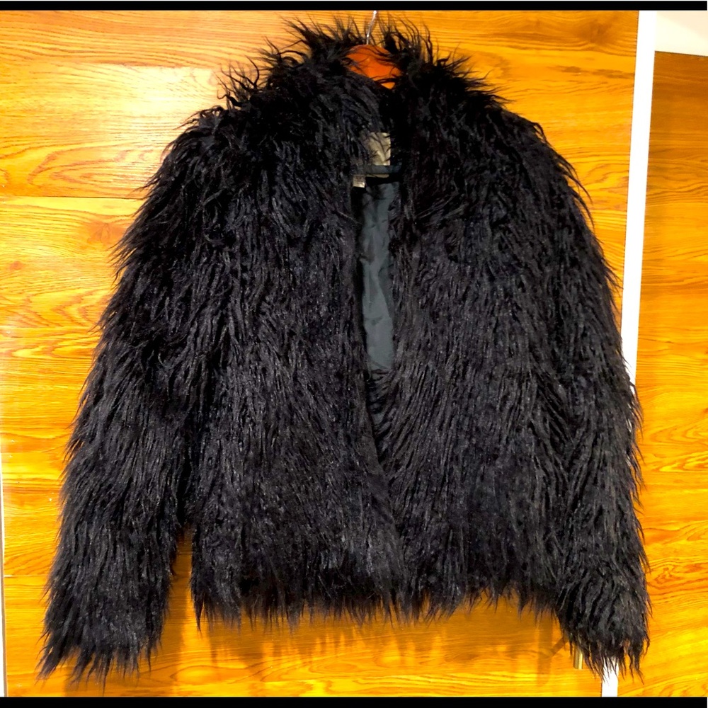 Faux black fur coat
